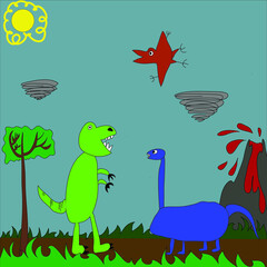 Fototapeta na wymiar children's drawing of dinosaurs. Jurassic Park