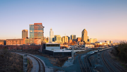 Raleigh, NC, USA downtown during sunset on an autumn day