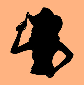 recommend clip art: Silhouette of a cowgirl with a gun. A person with a gun and hat. Vector.