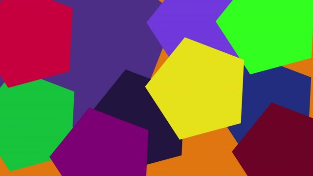 Animation of several polygon objects with various transformations and rotations in space.