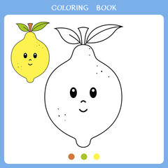 Simple educational game for kids. Cute lemon for coloring book
