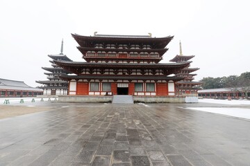 奈良　雪景色の薬師寺