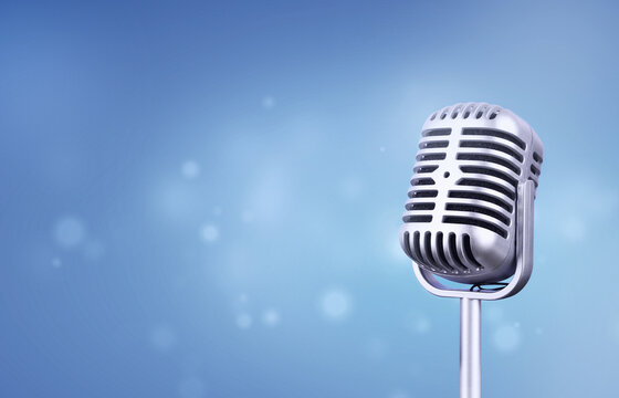 Retro microphone with colorful blured background