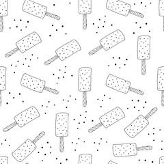 Hand drawn Ice cream food seamless pattern. Ice cream Vector illustration in doodle style