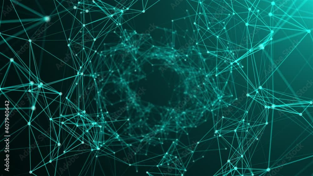 Poster lines and points form geometric surfaces. computer generated connection dots tunnel. 3d rendering ab