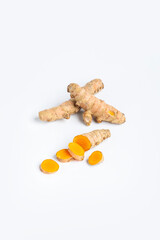 Close up fresh turmeric isolated