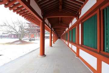 奈良　雪景色の薬師寺
