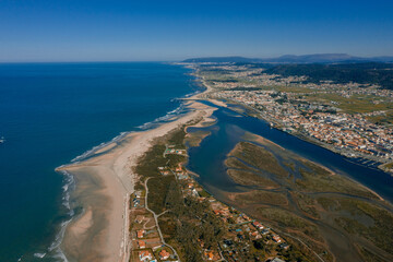 Aerial shot of the Ofir Beach in  Fao, Portugal
