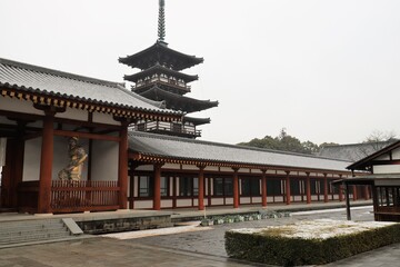 奈良　雪景色の薬師寺