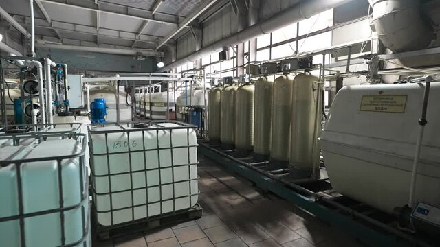 Workshop for water purification at an industrial enterprise. Closed cycle of water use.