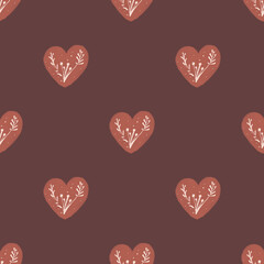 Fototapeta na wymiar Boho style, Cute seamless pattern with hearts for Valentine's Day