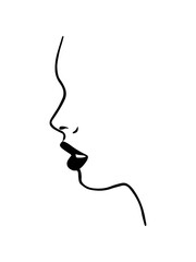 Face profile view. Elegant silhouette of a young woman isolated on white background. Vector Illustration.