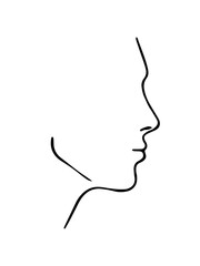 Face profile view. Silhouette of a young man isolated on white background. Vector Illustration.