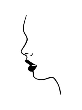 Face profile view. Elegant silhouette of a young woman isolated on white background. Vector Illustration.