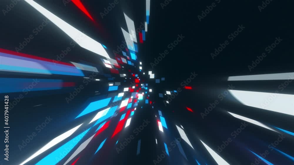 Poster stream of flying colored squares, computer generated. 3d rendering abstract backdrop