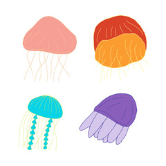 Doodle jellyfish set. hand drawn of a kite isolated on a white background. Vector illustration