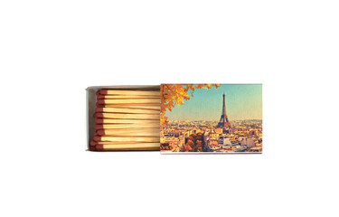 Matches in an open box on a white insulated background