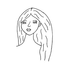 Doodle woman face. International Women's Day. hand drawn of a woman face isolated on a white background. Vector illustration sticker, icon, design element