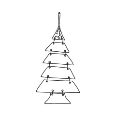 Fototapeta premium Black outline hand drawing vector illustration of a carved Christmas fir tree with copy space isolated on a white background