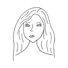 Doodle woman face. International Women's Day. hand drawn of a woman face isolated on a white background. Vector illustration sticker, icon, design element