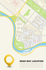 City map navigation banner, point marker background, simple application drawing city plan GPS navigation, itinerary destination arrow paper city map banner. Route delivery check point infograph banner