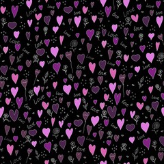 Fototapeta premium Pink hearts, lips, flowers and the words 