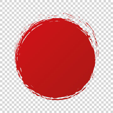 Red Round Brush Painted Ink Stamp Circle Banner On Transparent Background