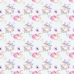 Watercolor seamless sleeping animals pattern