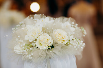 Arrangement of flowers in the wedding hall
