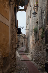 Fototapeta na wymiar Eze, France Old buildings and narrow streets in the picturesque medieval city of Eze Village in the South of France along the Mediterranean Sea