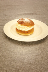 Swedish tradiatonal food Semlor. Served with hot milk in old traditional families, Gothenburg Sweden