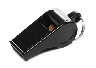 Black sports whistle isolated on white background