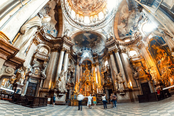 Fototapeta premium Prague, Czech Republic - May 28, 2017: interior of Saint Nicolas cathedral in Mala Strana
