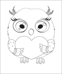 owl with heart Valentines Day card coloring book