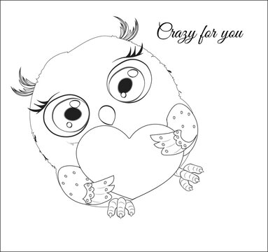 owl with heart Valentines Day card crazy for you coloring book