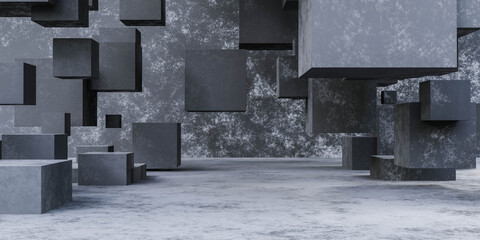 concrete abstract cube on concrete background 3d render illustration