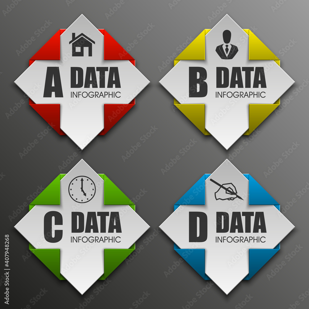 Poster set of origami vector arrow banners with shadow for websites or business design
