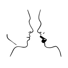 Face profile view. Elegant silhouette of a young woman and a man. Vector Illustration.