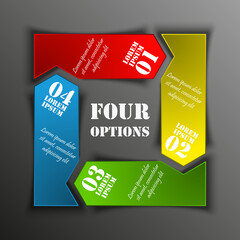 Modern four arrows origami style. Abstract template for background.
