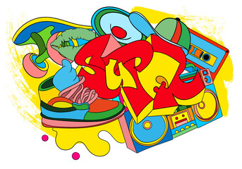 Retro print with tape recorder