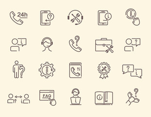 Set of help and support related vector line icons