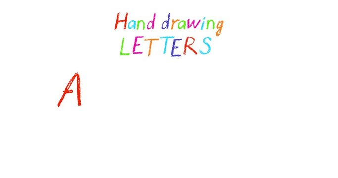 Kids hand drawn animated alphabet letters A, B, C, D, E, F. Doodle crayon, chalk or pencil stroke font for text. Cartoon multicolor funny child writes letters. Alpha channel isolated transparency 4K