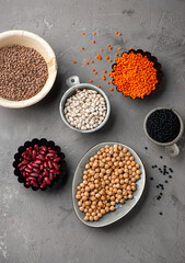 Different vegetable protein sources: beans, lentils, chickpeas