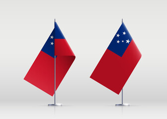 Samoa flag state symbol isolated on background national banner. Greeting card National Independence Day of the Independent State of Samoa. Illustration banner with realistic state flag.