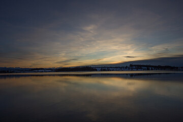 colorful stunning sunset over the lake of pfaeffikon (Pfäffikersee)