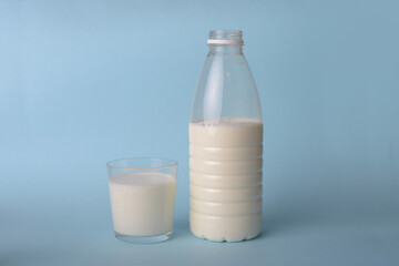 Glass of milk on a blue background