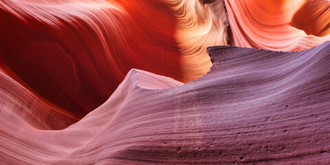 The interior of the narrow walls of the winding Antelope Canyon in Navajo Tribal Park, near Page Arizona.