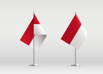 Indonesia flag state symbol isolated on background national banner. Greeting card National Independence Day of the Republic of Indonesia. Illustration banner with realistic state flag.