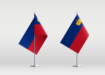 Liechtenstein flag state symbol isolated on background national banner. Greeting card National Day of the Principality of Liechtenstein. Illustration banner with realistic state flag of microstate.