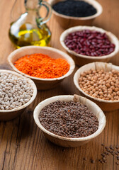 Different vegetable protein sources: beans, lentils, chickpeas